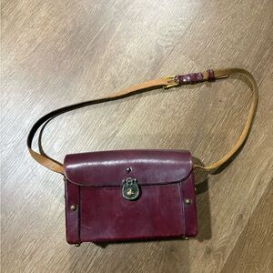 Etienne Aigner Burgundy Leather Crossbody with Tan Strap